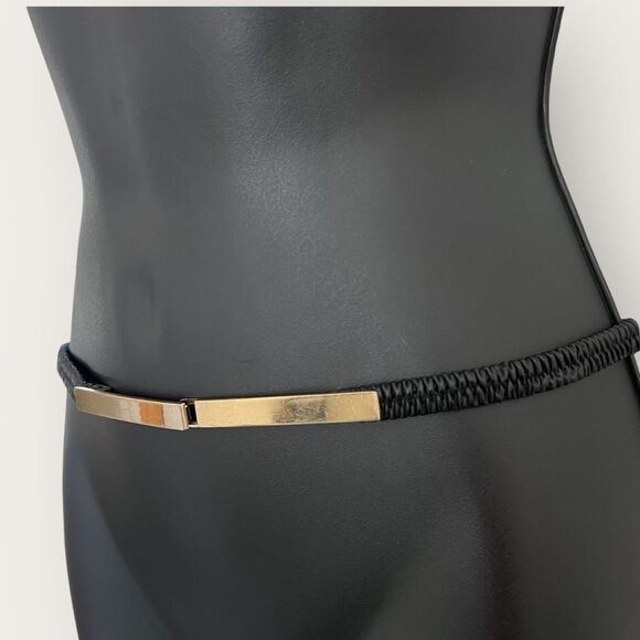 Black leather belt stretchy gold tone buckles - Picture 2 of 4